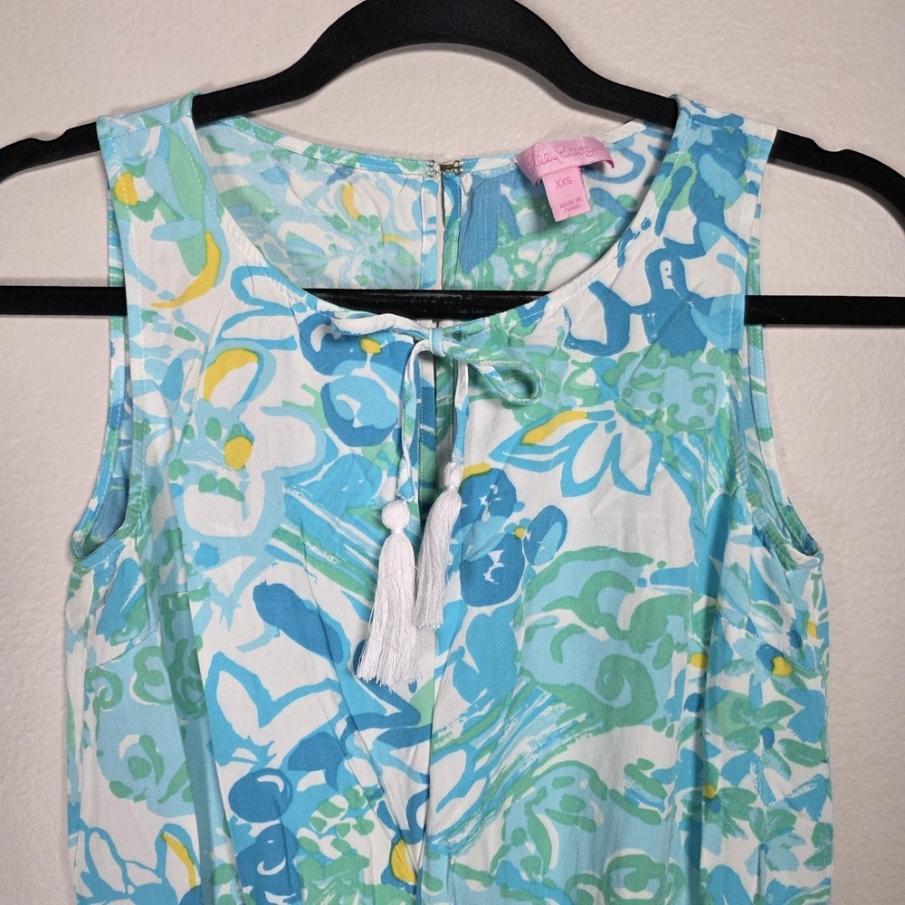 Lilly Pulitzer Tybee In A Pinch Blue Sleeveless Tassel Tie Short Romper XXS - Picture 4 of 14